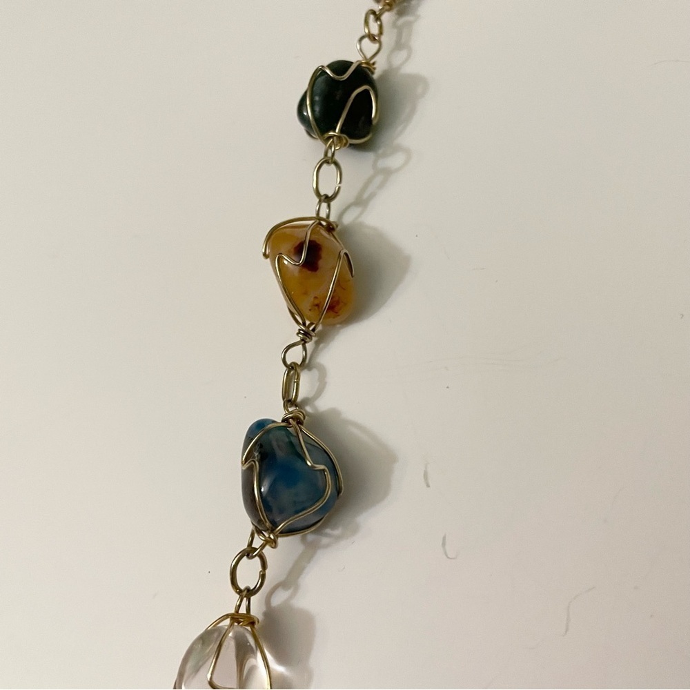 Boho Multi Gemstone Wire Wrapped Necklace Tumbled Stone Crystal Jewelry - Picture 6 of 15